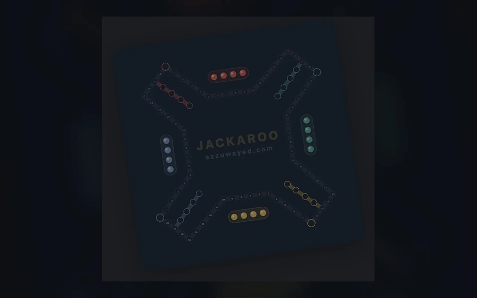 Preview of the Jackaroo board with four colored marble tracks converging at the center.