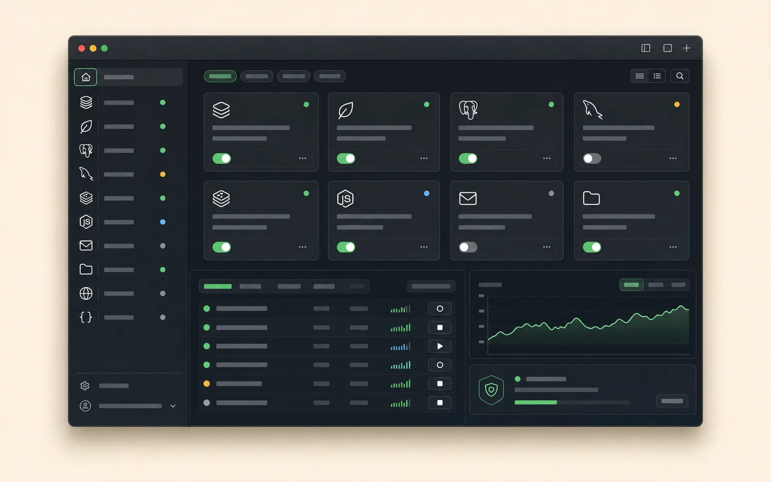 Screenshot-style preview of Switchboard's macOS service control dashboard.